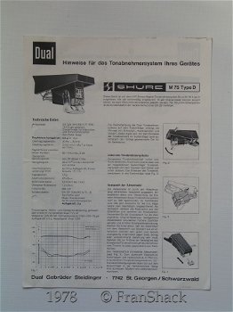 [1978] Infoblad Shure M75 Type D toonsysteem, DUAL - 1