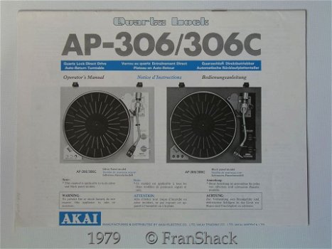 [1979] AKAI AP-306/306C Operator's Manual, AKAI - 0