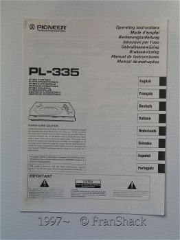 [1997~] Gebruiksaanwijzing PL-335 platenspeler. Pioneer - 0