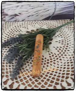 Vintage Houten Naaldenkoker met deco bloemetje