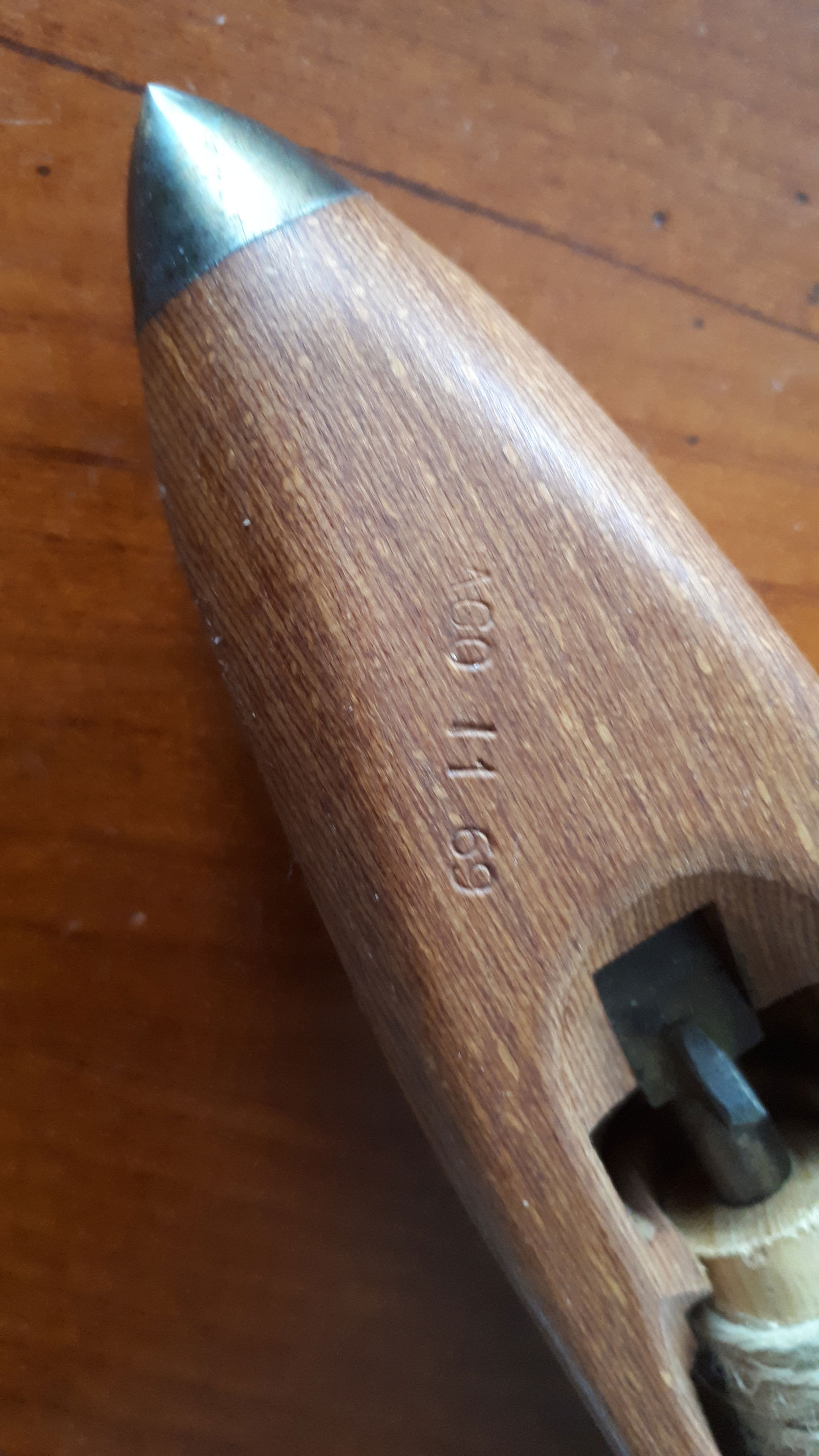 Houten Schietspoel of Weefspoel met weefgetouw en thermometer AGO - Afbeelding 3