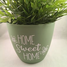 Bloempot / Vaas thema (kunststof) groen & Quote Home sweet Home