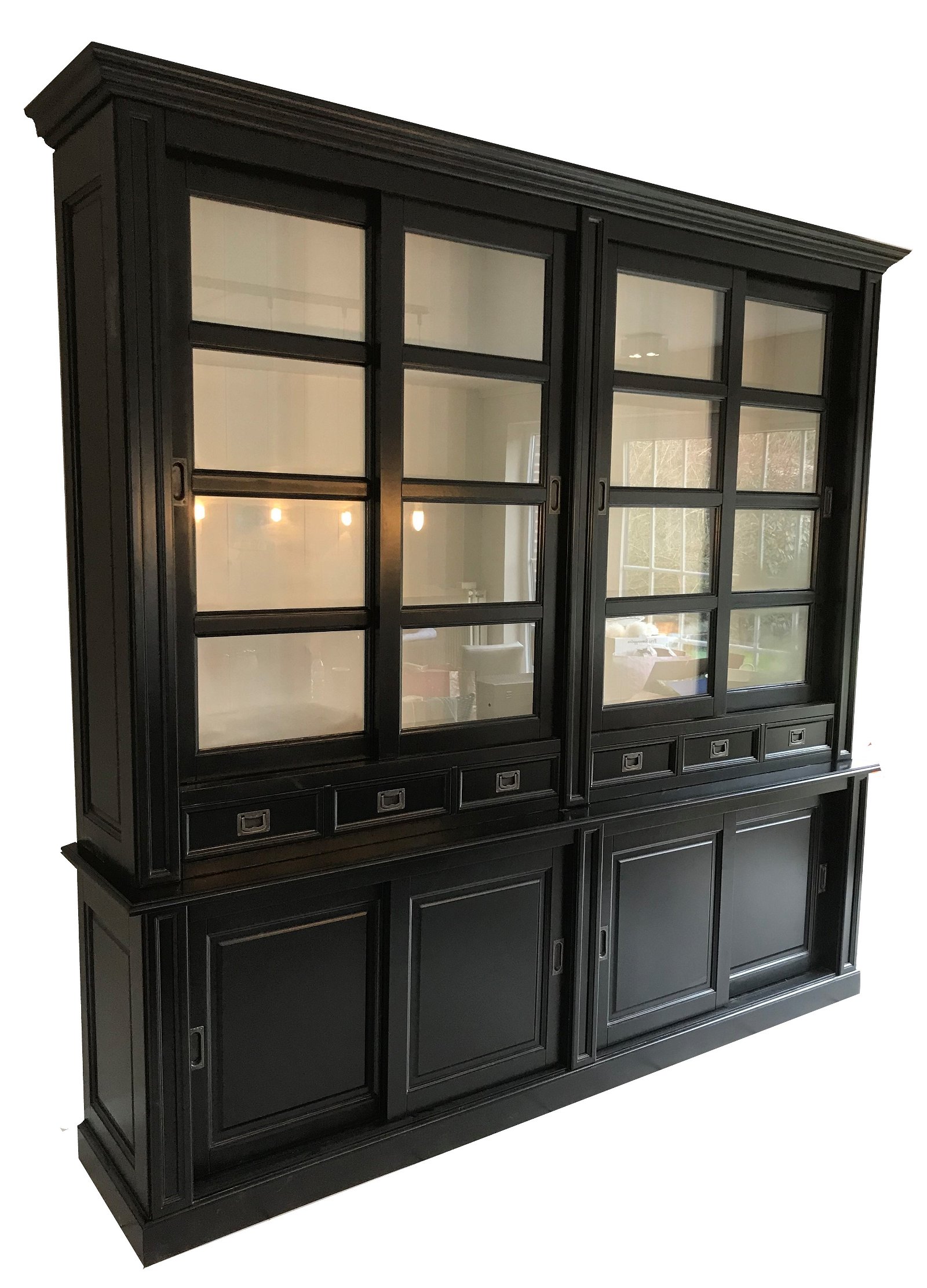 Hoge zwarte buffetkast met schuifdeuren 260 x 240cm - nr. 1