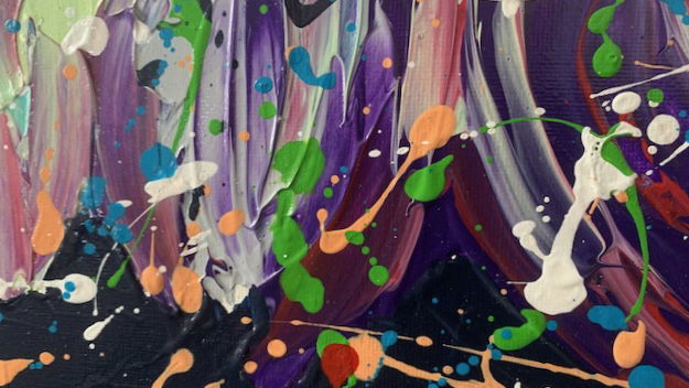 Vrolijk kippenschilderij 40x120 dikke verf - Afbeelding 4