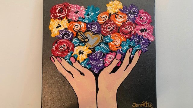Dikke verf kunst ( handen vol bloemen) - nr. 1