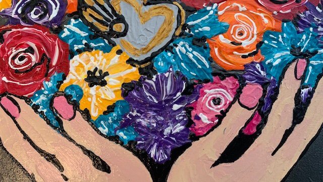 Dikke verf kunst ( handen vol bloemen) - Afbeelding 2