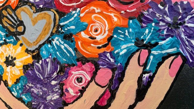 Dikke verf kunst ( handen vol bloemen) - Afbeelding 3