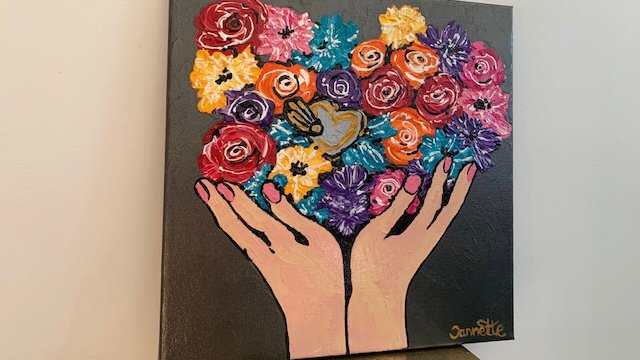 Dikke verf kunst ( handen vol bloemen) - Afbeelding 4