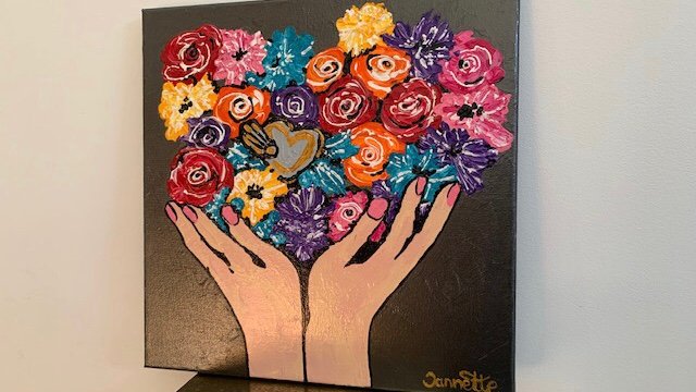 Dikke verf kunst ( handen vol bloemen) - Afbeelding 5