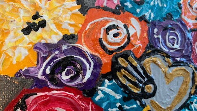 Dikke verf kunst ( handen vol bloemen) - Afbeelding 6