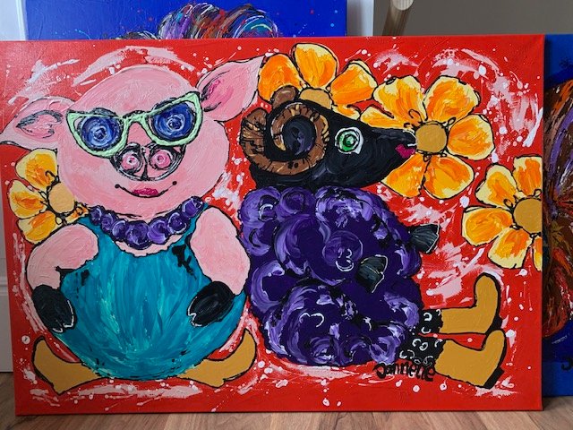 Leuke kleurrijke kinderkunst 100x70 dikke verf - nr. 1