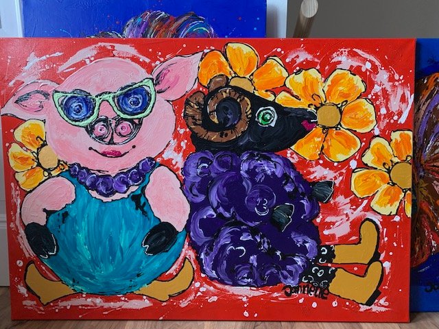 Leuke kleurrijke kinderkunst 100x70 dikke verf - Afbeelding 4