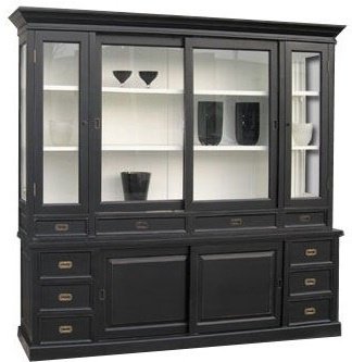 Zwarte apothekerskast 225cm breed met 10 laden - nr. 1
