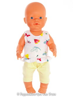 Mon Bébé 40 cm Topje met broekje geel/vlinders
