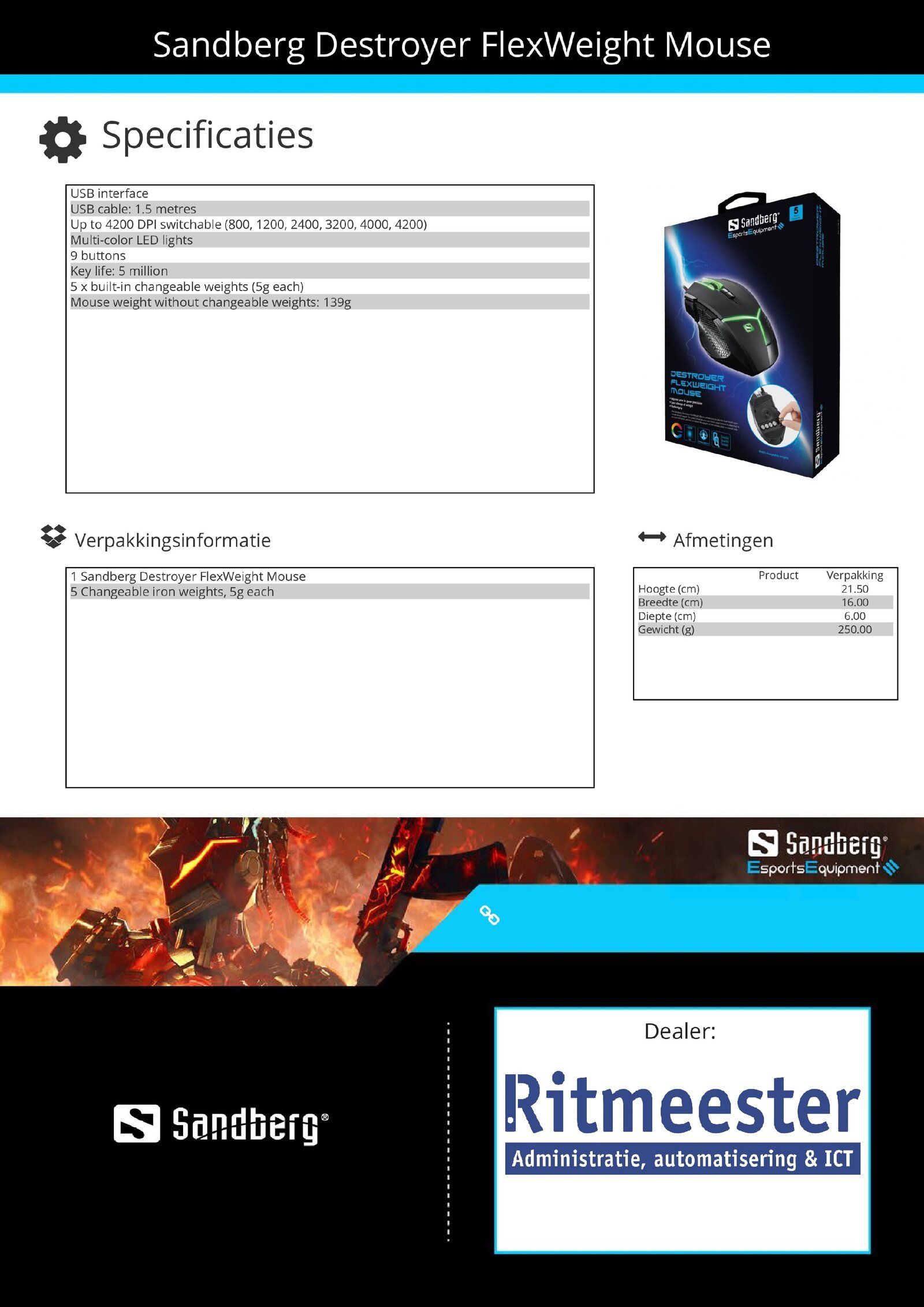 Destroyer FlexWeight Mouse games muis comfortabel bij lange gamesessies - Afbeelding 3