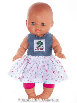 Paola Rena 34 cm Jurksetje roze/blauwe roosjes