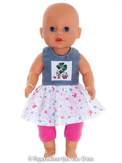 Baby Born Badpopje 32 cm Jurksetje roze/blauwe roosjes