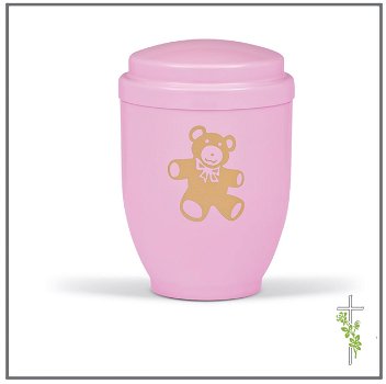 Roze urn met goudkleurige teddy beer - 0