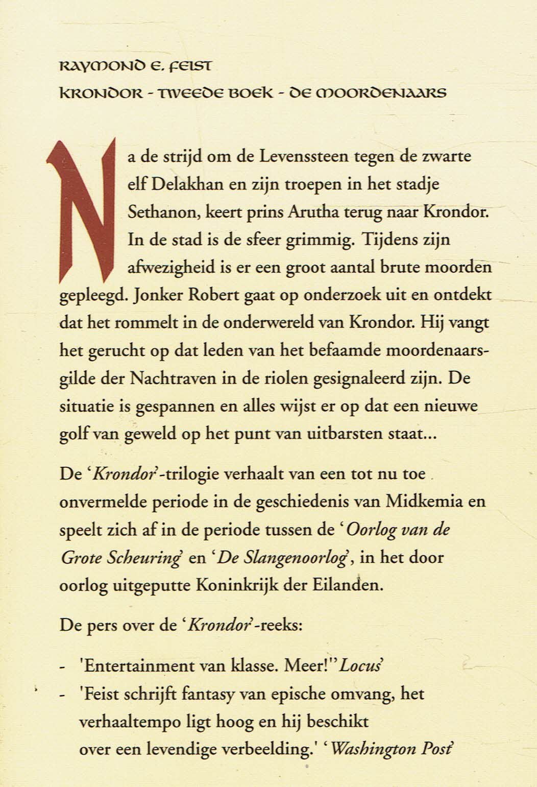 VERKOCHT Raymond E. Feist = De moordenaars - Krondor - tweede boek - Afbeelding 2