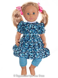 Chou Chou 42 cm Jurksetje blauw/bloem/streep