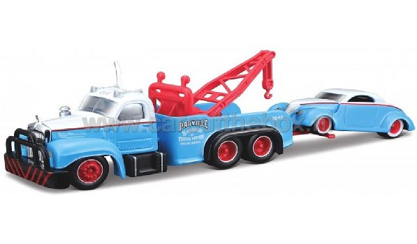 Mack B-61 1953 + Ford 1937 blauw 1:64 Maisto - 0