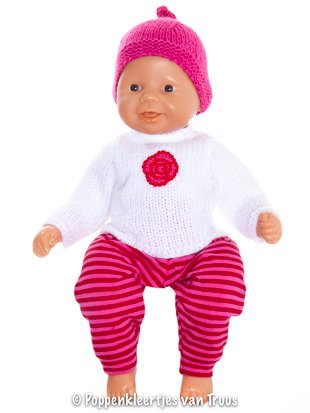 Chou Chou 36 cm 3 dlg. Setje wit/roze/rood/streep - nr. 1