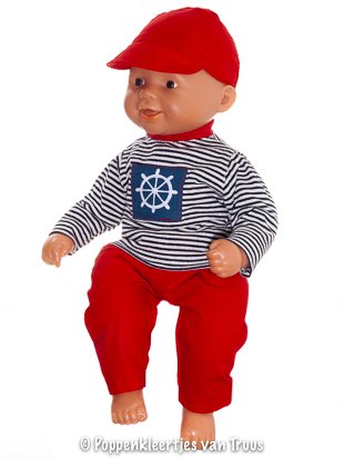 Chou Chou 36 cm 3 dlg. Jongenssetje rood/maritiem/streep - nr. 1