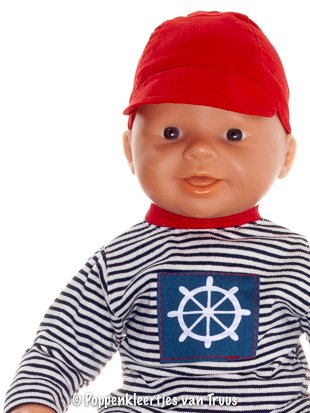 Chou Chou 36 cm 3 dlg. Jongenssetje rood/maritiem/streep - Afbeelding 4