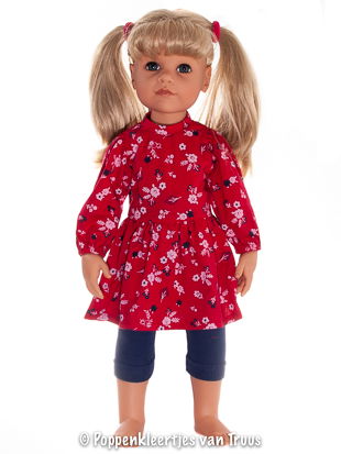 Götz pop Hannah 48-50 cm Jurksetje rood/bloem/blauw - nr. 1