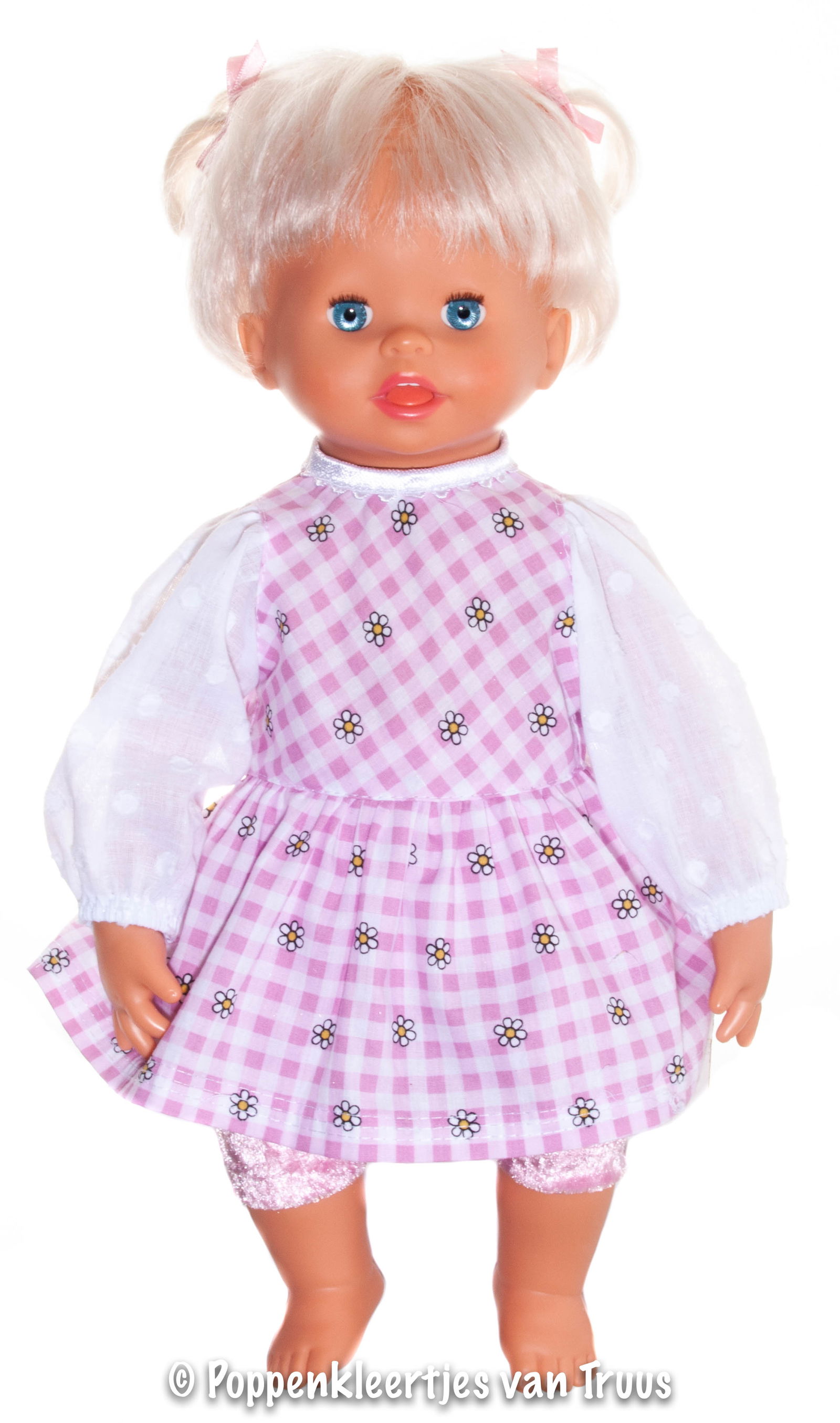 Pop 38 cm Jurksetje Wit/lila/ruitjes - nr. 1