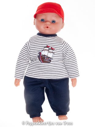 Pop Hema 40 cm Jongens streepsetje blauw/wit/rood - nr. 1
