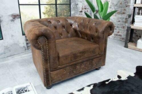 Fauteuil Chesterfield bruin vintage uiterlijk - 0