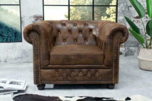 Fauteuil Chesterfield bruin vintage uiterlijk - 1