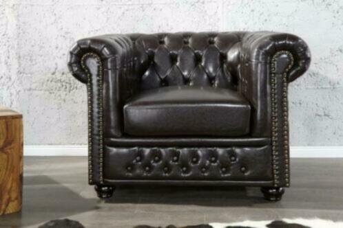 Fauteuil Chesterfield donkere koffie met klinknagels - 1