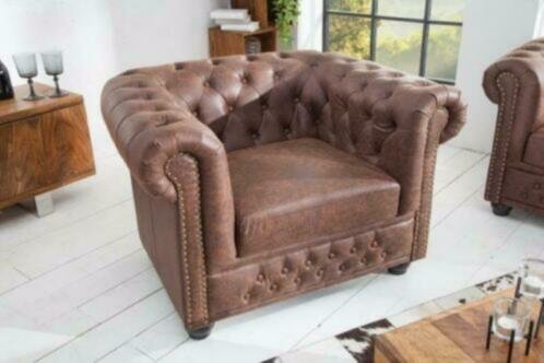 Fauteuil Chesterfield vintage bruin - 0