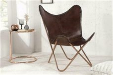 Fauteuil Vlinder bruin echt leer