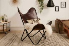 Fauteuil Vlinder bruin leer zwart