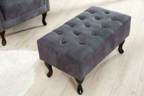 Hocker Chesterfield grijs vintage - 0