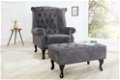 Hocker Chesterfield grijs vintage - 2 - Thumbnail