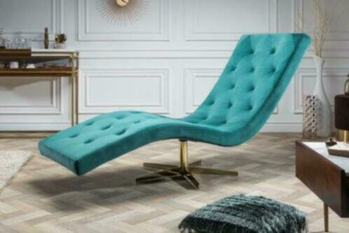 Ligstoel Chillings turquoise fluweel sterbasis goud - 0