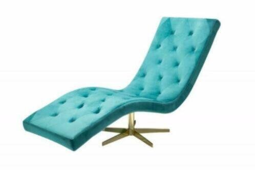 Ligstoel Chillings turquoise fluweel sterbasis goud - 1