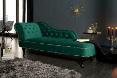 Loungebank Chesterfield smaragdgroen fluweel - 0