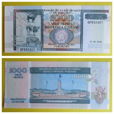 Burundi 1000 Franc (01.05.2006) - Cattle/Monument  P-39d UNC