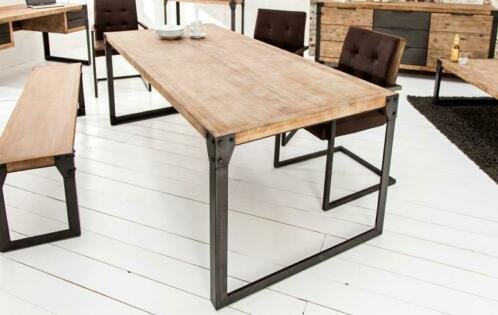 Tafel Industrial Acacia-hout 160cm Teak-hout grijs - 1