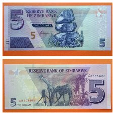 Zimbabwe 5 Dollars p-new 2019 Unc