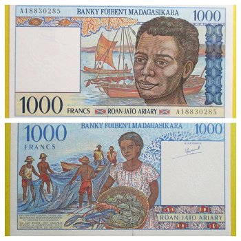 Madagascar 1000 Ariary, ND(1994), P-76a A prefix, UNC - 0