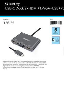 USB-C Dock 2x HDMI + 1xVGA + USB + PD