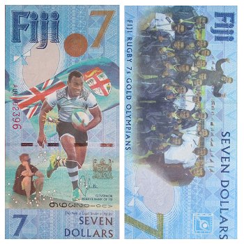 FIJI 7 Dollars 2017 UNC Commemorative Rugby Gold Olympians 2016 - 0