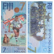FIJI 7 Dollars 2017 UNC Commemorative Rugby Gold Olympians 2016  