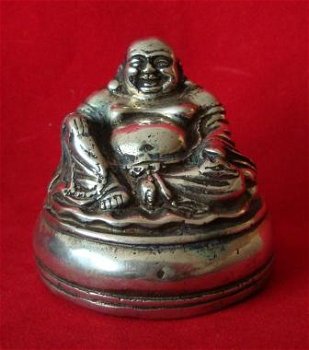 Lachende Boeddha, silverplated bronzen beeldje - 2